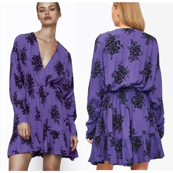 ZARA Purple Floral Mini Dress Size X-Small NWT - Picture 9 of 10